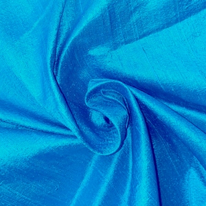 Azure Blue Dupioni Silk Fabric by the Yard Pure Luxury Raw Silk for DIY Sewing, Wedding Gowns, Bridesmaid Dresses, Curtains, Upholstery