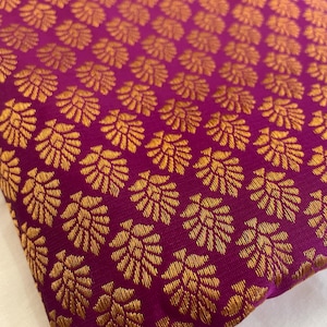 One yard of purple/eggplant with Gold Brocade fabric/ benarasi brocade/Indian sari fabric/costume brocade/doll clothes fabric