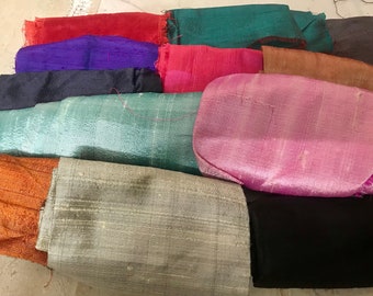 Raw silk dupioni scrap bundle 24 pieces/24 silk scraps