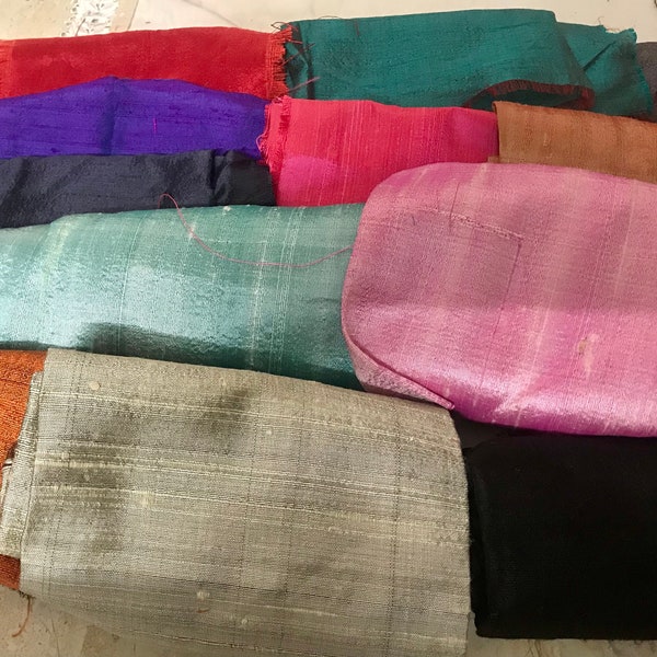Raw silk dupioni scrap bundle 24 pieces/24 silk scraps