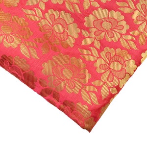 One yard of Indian brocade in pink and gold in a floral pattern/Indian sari brocade/ costume brocade/Benarasi brocade
