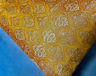 One yard sunset yellow regal /royal   Indian Brocade Fabric by the Yard for DIY craft, drapery, upholstery, doll clothes, dress, sari