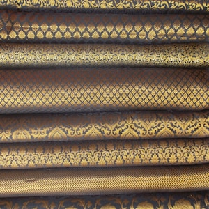 Bundle /stack of Black Indian brocade fabric -set of four fat quarters