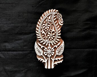 Carimbo de impressão indiano com motivo de folha Paisley / entalhado à mão / tjap / carimbo para cerâmica têxtil / bloco de madeira para impressão em papel / tecido