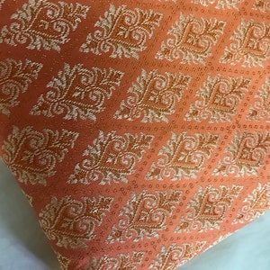 One yard of Peach and soft Gold Indian brocade fabric in a regal design/Indian sari fabric/costume fabric/home accents fabric