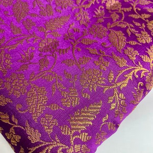 One yard of purple/eggplant with Gold Brocade fabric/ benarasi brocade/Indian sari fabric/costume brocade/doll clothes fabric
