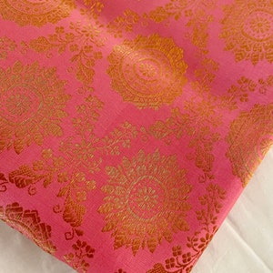 One yard pink and gold regal Indian Brocade Fabric by the Yard for DIY craft, drapery, upholstery, doll clothes, dress, sari, pillow cover