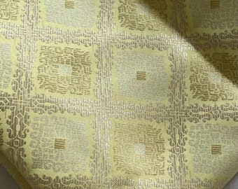 One yard pastel lemon yellow and light gold  Indian sari Brocade in regal pattern/DIY fabric by the yard  / Banarasi /costume,dress fabric