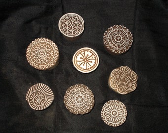 Bargain deal -Set of 8 Circle Mandala pottery stamps/tjap / block printing stamps/ wooden block for printing/ paper /fabric printing stamp