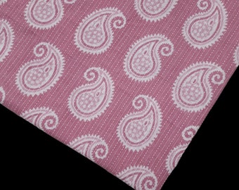 One yard of pink and white paisley printed cotton fabric,cotton fabric for summer dresses,Indian cotton fabric by the yard