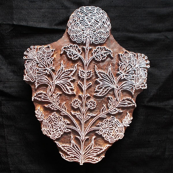 Large floral textile pottery stamp/hand carved Indian block printing stamp/wooden block for printing/ tjaps/paper and fabric printing stamp