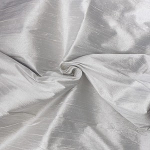 Silver Dupioni Silk Fabric by the Yard Pure Luxury Raw Silk for DIY Sewing, Wedding Gowns, Bridesmaid Dresses, Curtains, Upholstery, Pillows