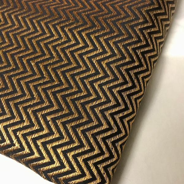 Black with gold chevron Brocade Fabric by the Yard DIY craft, drapery, upholstery, doll clothes, dress, sari, cushion cover, curtains