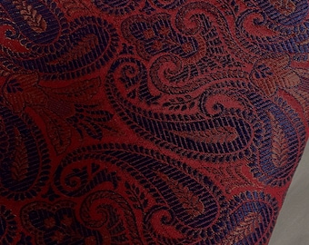 One yard crimson red Indian Brocade Fabric in a regal paisley design DIY craft, drapery, upholstery, dress, pillow cover, curtain