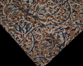 One meter Indian pure cotton Kalamkari fabric in deep  Mustard, blue and red