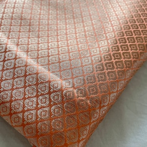 One yard pastel peach   Indian sari Brocade in a geometric pattern/DIY fabric by the yard  / Banarasi  brocade /doll costume,dress fabric