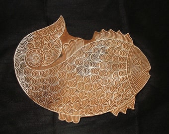 Bloque indio de pescado/bloque grande/sellos de impresión/bloque de madera para impresión/sello de impresión en papel y tela