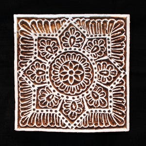 Square Indian block printing stamps/hand carved Indian wooden block for printing/textile pottery stamp/tjap paper fabric printing stamp image 1