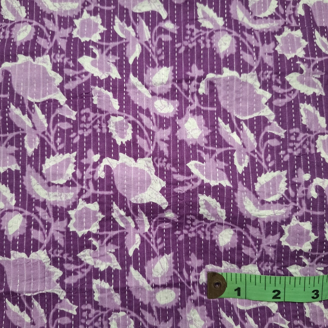 One Yard of Purple and White Floral Printed Cotton Fabric,cotton Fabric ...