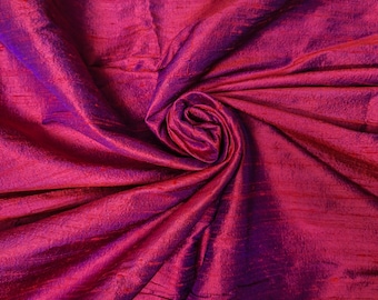 Wine with Blue Dupioni Silk Fabric By the Yard Pure Luxury Raw Silk for DIY Sewing, Wedding Gowns, Bridesmaid Dresses, Curtains, Upholstery