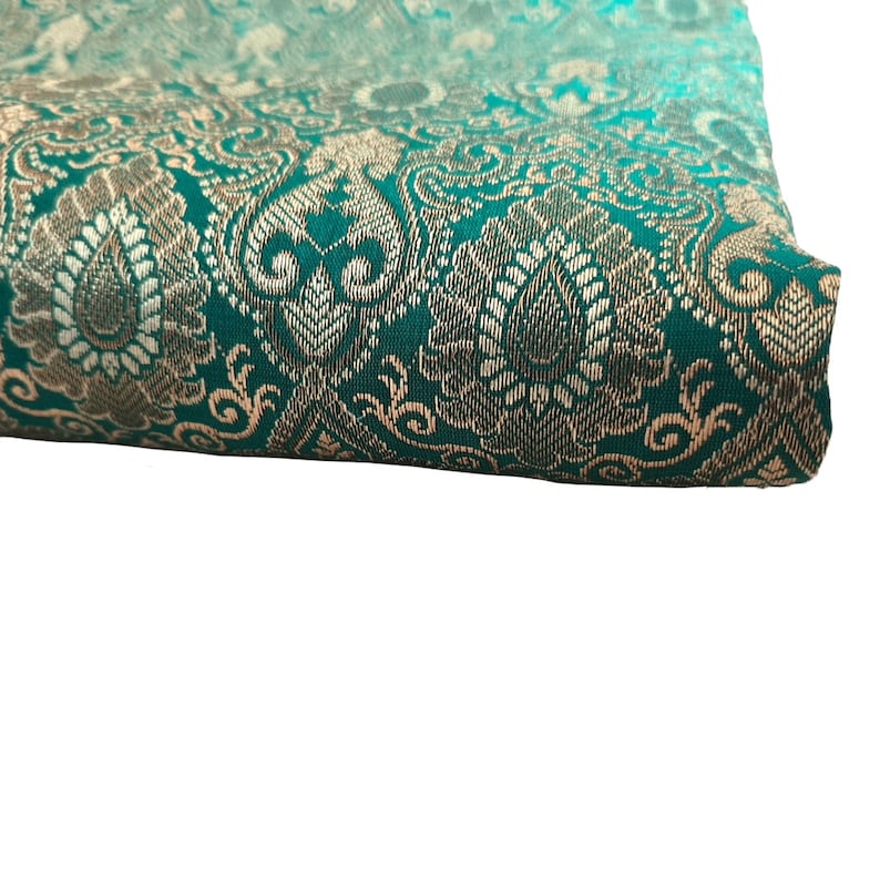 pillow covers One yard turquoise green Indian Brocade Fabric by the Yard for DIY craft upholstery drapery doll clothes dress sari