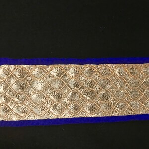 Eight Yards 1.25”/3.2 cms Decorative Indian sari border in indigo and gold /piping  hemming ,edging ribbon /trim by yardage/Indian sari trim