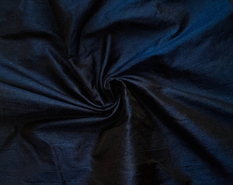 Navy Blue Dupioni Silk Fabric by the Yard Pure Luxury Raw Silk for DIY Sewing, Wedding Gowns, Bridesmaid Dresses, Curtains, Upholstery