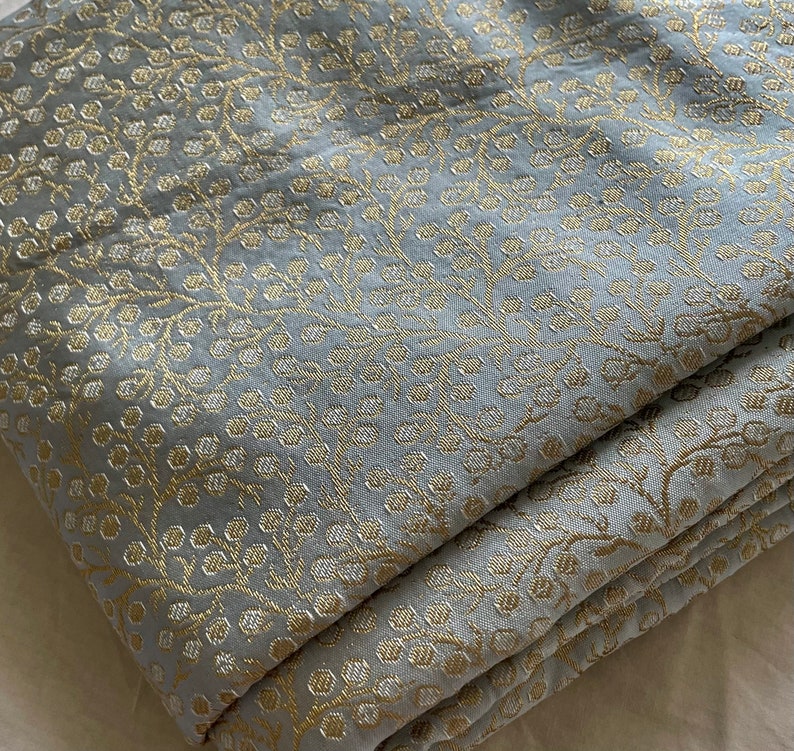 One yard powder blue sari Brocade with a flower vine /DIY fabric by the yard / Banarasi brocade /doll costume,fabric image 1