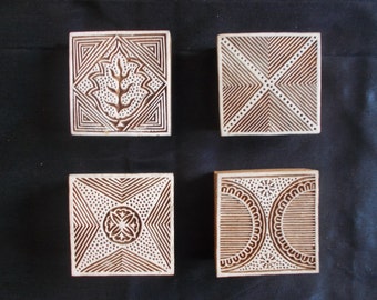 Set of 4 Square Indian block printing stamps/ wooden block for printing/ paper and fabric printing stamp