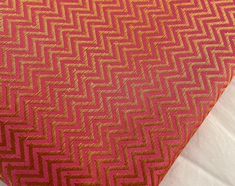 One yard pink and gold chevrol Indian Brocade Fabric by the Yard for DIY craft, drapery, upholstery, doll clothes, dress, sari, pillow cover