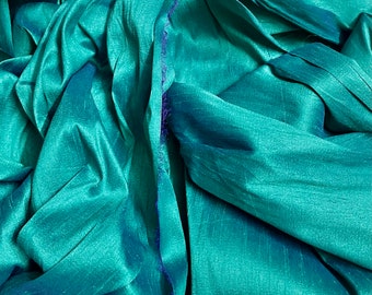 One yard of green with blue poly dupioni / polyester dupioni /faux silk fabric by the yard