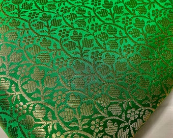 One yard Indian green gold  Indian Brocade Fabric by the Yard for DIY craft, drapery, upholstery, doll clothes, dress, sari, pillow cover