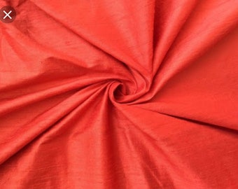 Tissu de soie Dupioni orange corail par mètre Soie brute de luxe pure pour la couture DIY, robes de mariée, robes de demoiselle d'honneur, rideaux, meubles rembourrés