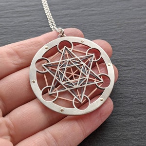 Handcrafted Metatron's Cube Pendant triple layer sterling silver, oxidised copper and 9ct gold image 5