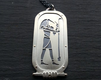 Handcrafted Egyptian Thoth Pendant - handcut sterling silver and 9ct gold.