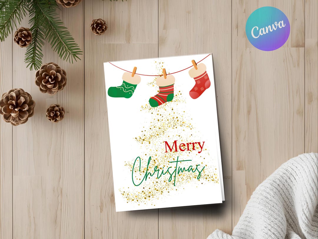 Editable Christmas Card Template | 5x7 Foldable Holiday Card | Instant ...