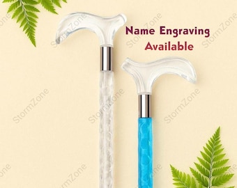 Acrylic Walking Cane Sky Blue, Walking Stick for Men Women, Elderly Support Cane, Solid Non Folding Mobility Aid, Lightweight Stylish Stick