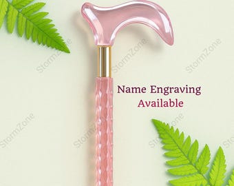 Acrylic Walking Cane Transparent Baby Pink | Stylish Clear Cane for Men & Women | Handmade Support Stick