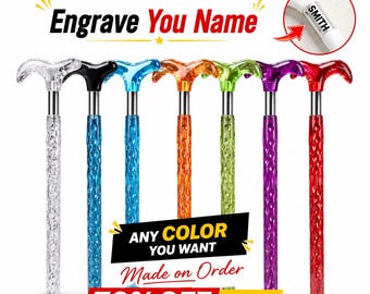 Luxus Acryl Gehstock, Handgefertigter Stilvoller Stützstock, Einzigartiges Geschenk für Vater Mutter & Ältesten, Name gravieren (Benutzerdefinierte Farbe)