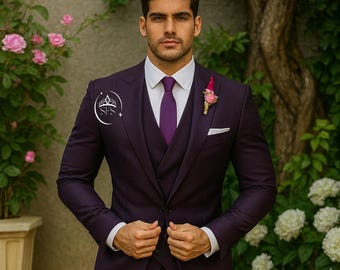 Royal Purple 3-Piece Slim Fit Wedding Suit, Groom Tuxedo (Blazer, Vest, Pant)