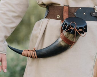 Cuerno vikingo para beber con soporte de cuero, accesorio para LARP y cosplay