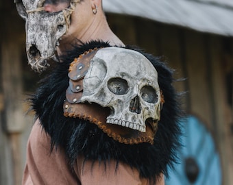 Armadura de hombrera con calavera, hombrera de piel sintética, disfraz de vikingo para LARP