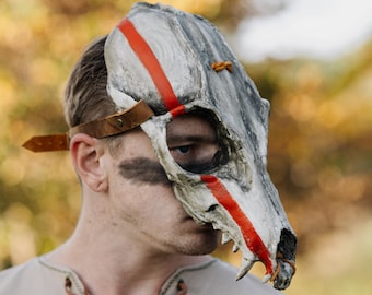 Máscara de calavera de lobo, atuendo para festivales renacentistas, máscara de LARP de estética oscura, accesorio para rituales chamánicos.