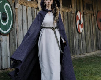 Capa de lino con capucha, atuendo para feria renacentista, disfraz medieval, capa de fantasía para LARP, capa vikinga, vestido estilo cottagecore.
