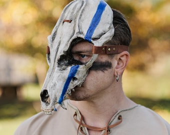 Máscara de calavera de lobo, equipo para festivales tribales, máscara para cosplay y LARP, máscara de calavera de animal para usar, atuendo vikingo.
