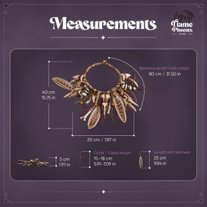 May include: A necklace featuring a central skull-shaped pendant, feathers, and beads on a cord. Measurements: necklace length 31.50 inches, total height 15.75 inches, width 7.87 inches, cord length 5.91-7.09 inches, and feather length 9.84 inches.