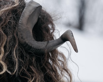 Cuernos portátiles, cuernos de carnero impresos en 3D para cosplay, diadema de cuernos curvos, artículos de druida, accesorio para LARP