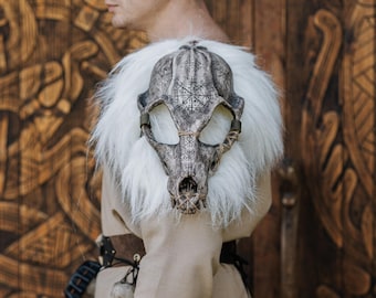 Armadura de hombro con calavera de lobo vikinga, manto de piel sintética para cosplay, accesorio para disfraz pagano, accesorio para LARP (juego de rol en vivo)