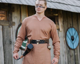 Mens Linen Medieval Tunic Shirt, Renaissance Faire Costume, Viking LARP Clothing, Ren Fair Outfit, Rustic Linen Historical Reenactment Top