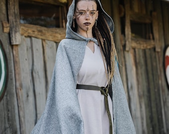 Capa medieval de lino para mujer, disfraz renacentista, cosplay para festivales, capa con capucha para mujer, accesorio para LARP
